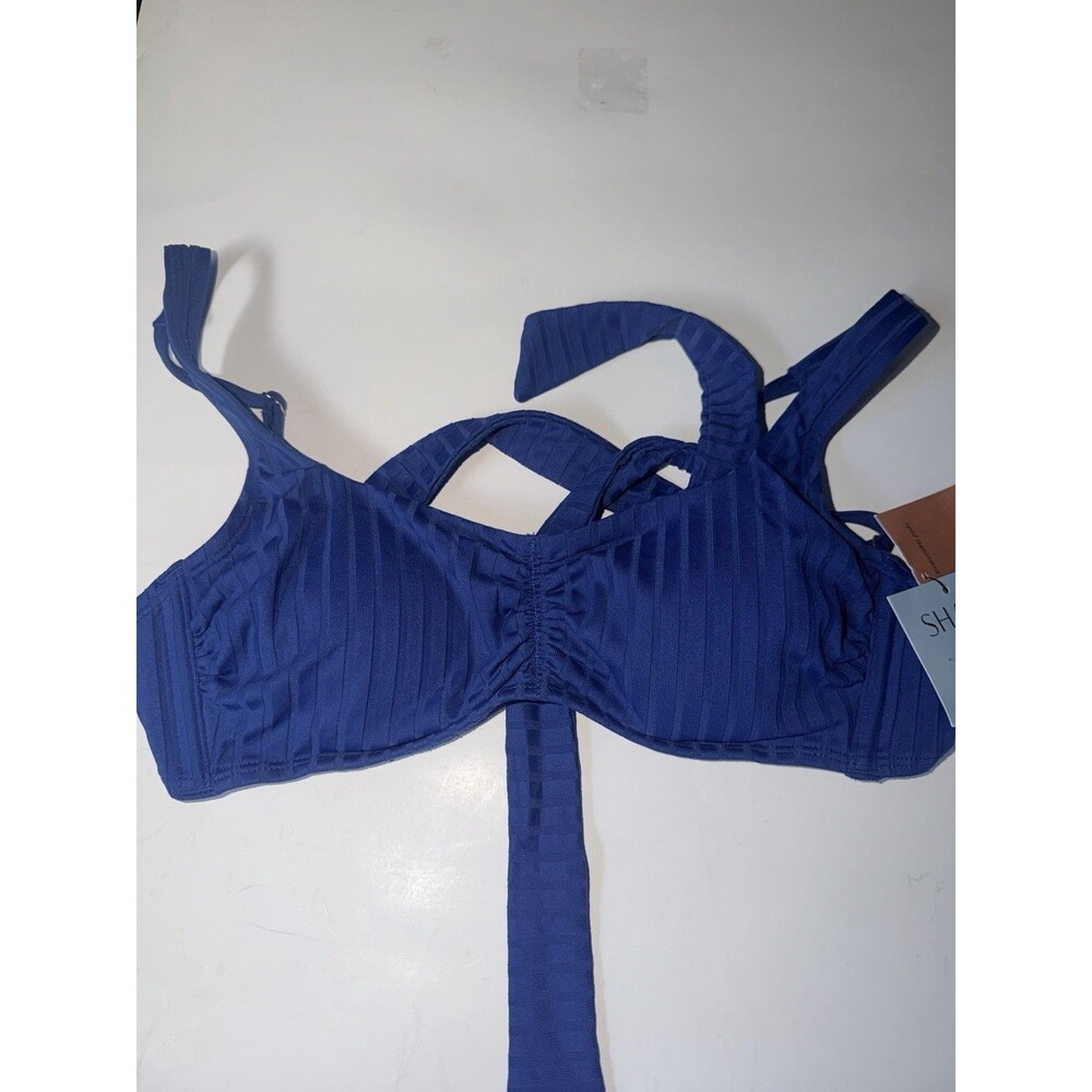 Shade And Shore Shirred Bralette Bikini Top Womens Sz XS Blue Removable Pads New - Picture 8 of 8